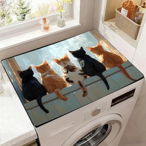 Image of Washer Dryer Top Cover Mat, Non-Slip Laundry Room Decor, Laundry Room Kitchen Appliance Decor Protector Universal 23.6 inchx19.7 inch (Kitten)