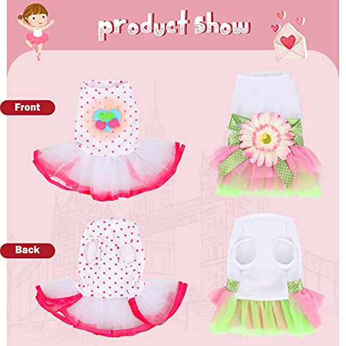 GINDOOR 2 Pieces Girl Dog Clothes - Adorable Tutu Dog Dresses Cherry & Sun Flower Printed Puppy Dog Princess Dresses Pet… - Image 3