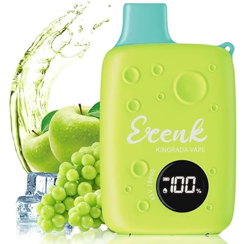 Ecenk 電子タバコ 使い捨て VAPE 18,000回吸引可能 ベイプ シーシャ 10風味 爆煙 充電式 大容量 LEDディスプレイ搭載 持ち運び 水蒸気タバコ 禁煙サポート ニコチンなし 煙量調節可能 ストラップ付き (マスカット・青りんご・アイス)