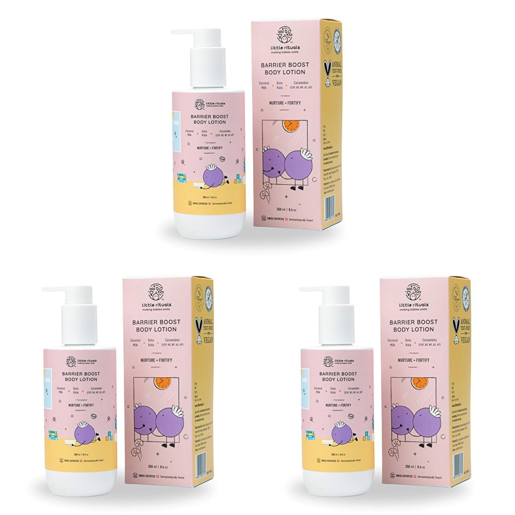 Little Rituals Barrier Boost Baby Body Lotion | Ceramide, Coconut Milk, Gotu Kola | Natural, Organic, Dermat Tested, Swiss Technology | Made Safe | Moisturizing & Nourishing | 250 ml (Pack of 3)-image-45