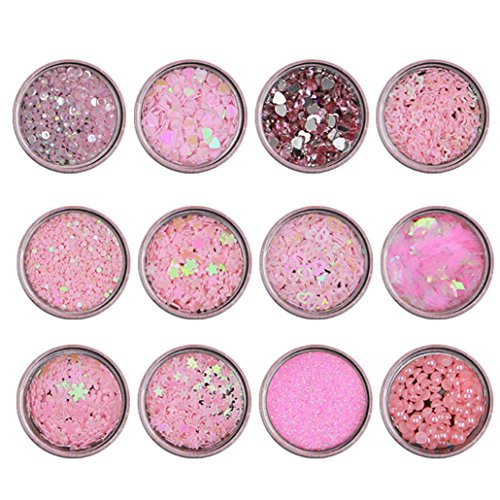 12 Pcs Colors Nail Art, Tips Stickers 3D Glitter Sequins Manicure DIY