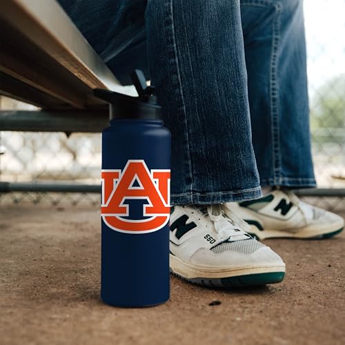 Image of Logo Brands NCAA Auburn Tigers 34 oz Stainless Steel Quencher Bottle - Team Color, Straw Included, No-Spill Lid, Easy Carry Handle - Keeps Drinks Cold For Hours