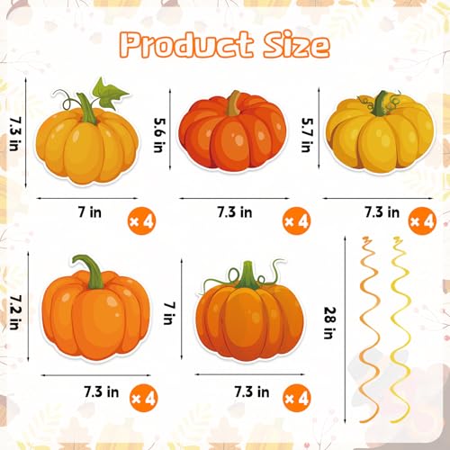 Image of 40Pcs Fall Pumpkin Hanging Swirl Decorations, Autumn Thanksgiving Pumpkin Ceiling Hanging Swirls Streamers Fall Hanging Decorations for Autumn Thanksgiving Harvest Party Decor