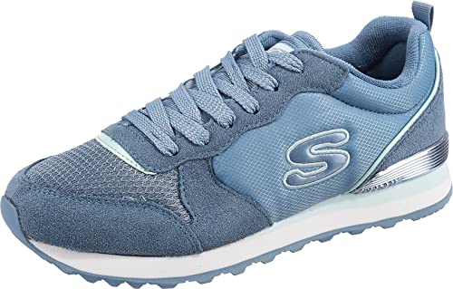 Skechers Femme OG 85 Step N Fly Shoes, Slate Suede Mesh Duraleather Light Blue Trim, 39 EU
