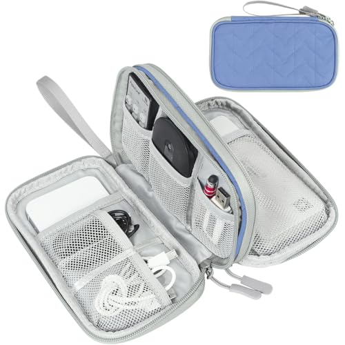 Image of FYY Electronic Organizer, Travel Cable Organizer Bag Pouch Electronic Accessories Carry Case Portable Waterproof Double Layers All-in-One Storage Bag for Cable, Cord, Charger, Phone, Pattern Blue (M)