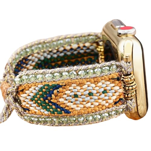 Braided Western Boho Nylon Band Compatible with Apple Watch Bands 38mm 40mm 41mm 42mm 44mm 45mm 49mm Women Adjustable Bracelet Beaded Bohemian Strap for iWatch Series 9 8 SE Ultra 7 6 5 4 3 2 1 (38mm/40mm/41mm Boho Green Orange)