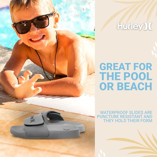 Image of Hurley Kids NAIA Slides Adjustable Strap Slip-On Sandals Indoor and Outdoor EVA Footbed Shower Slides for Girls and Boys
