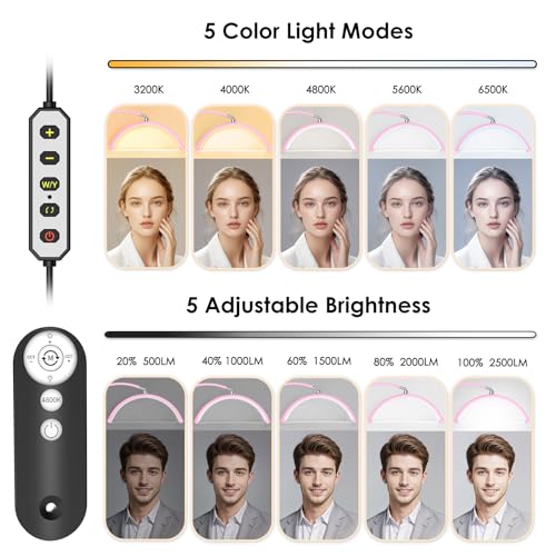 Image of Half Moon Light for Lash Tech, Flexible Lash Lamp with Phone Holder for Eyelash Nail Art Tattoos Skincare, 5 Color Temperatures & Brightness Setting LED Floor Lamp Esthetician Light