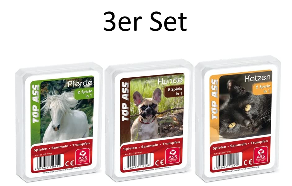 Ass Altenburger 3-er Set Quartettspiele/Quartett Tiere bestehend aus 1. Pferde - 2. Hunde - 3. Katzen