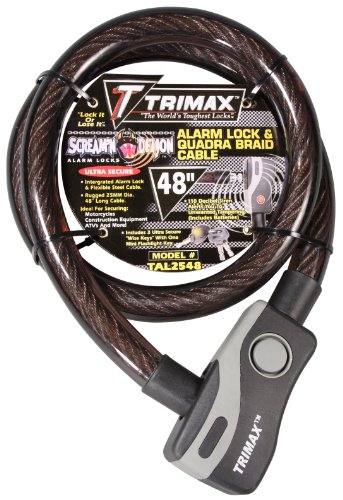 Trimax Alarmed Lock & Quadra-Braid Cable 4' L X 25Mm TAL2548, Card Packaging