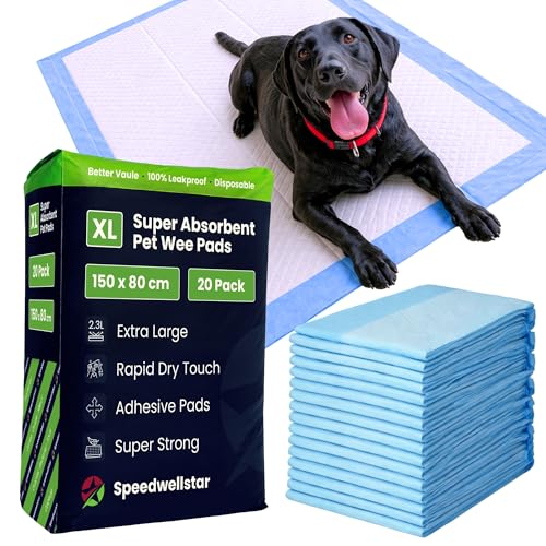Puppy Dog Wee Pads Extra Large 150x80cm 2300ml Leakproof Fast Dry Anti Slip Dog & Pet Toilet Pee Pads Pack of 20 By Speedwellstar
