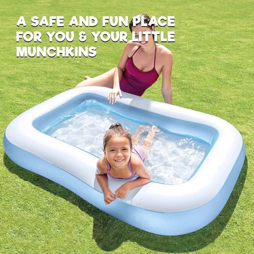 Image of Pivalo 5.5 Feet Rectangular Inflatable Swimming Pool with Electric Pump Bathtub Full-Sized for Kids Outdoor, Garden, Summer Party -Blue