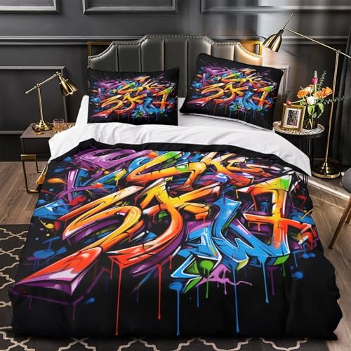 Housse de couette 140x200 microfibre imprimée graffiti style urbain - 4
