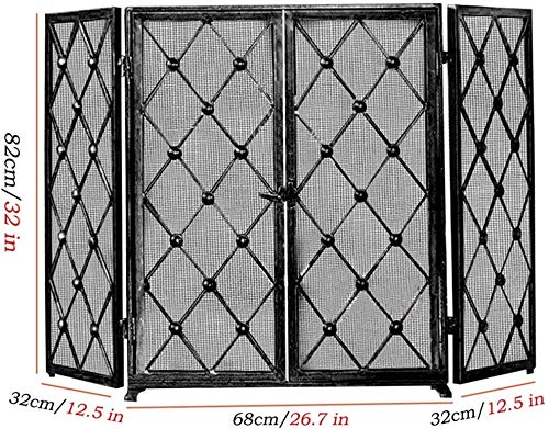 Mampara De Protección para Chimenea, Plegable, Plana, De 3 Paneles, con Malla Metálica Y Puerta, Ideal para Bebés Y Niños.,Black