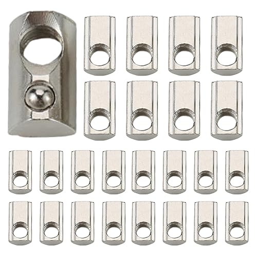 AUTUUCKEE 25 Pcs M8 T Slot Nuts Roll in Spring T-nut with Roll Ball, Carbon Steel for 4040 Series Aluminum Extrusion Profile Rail with 8mm Slot (Silver)