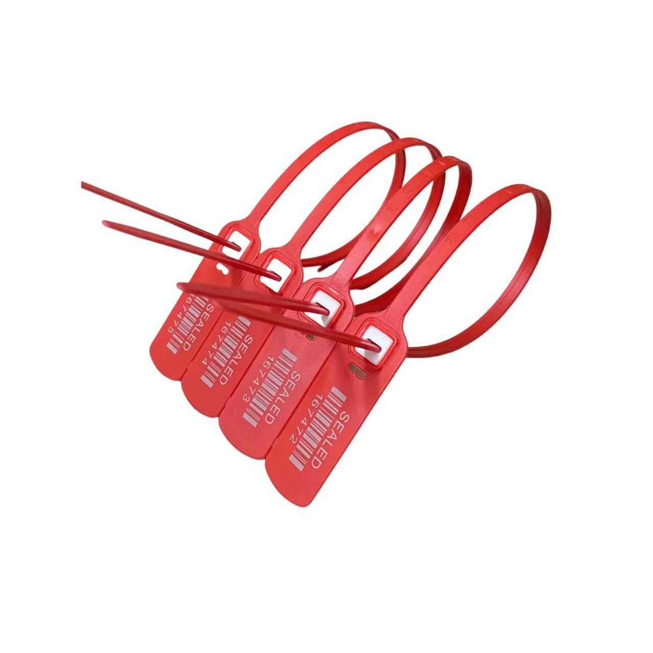 ZWL100 PCS 16'' Red Plastic Security Seals Industrial Zip Ties, Shipping Seals with Print Progressive Numbering – for Trucks, Trailers, Cargo, Containers, Luggage