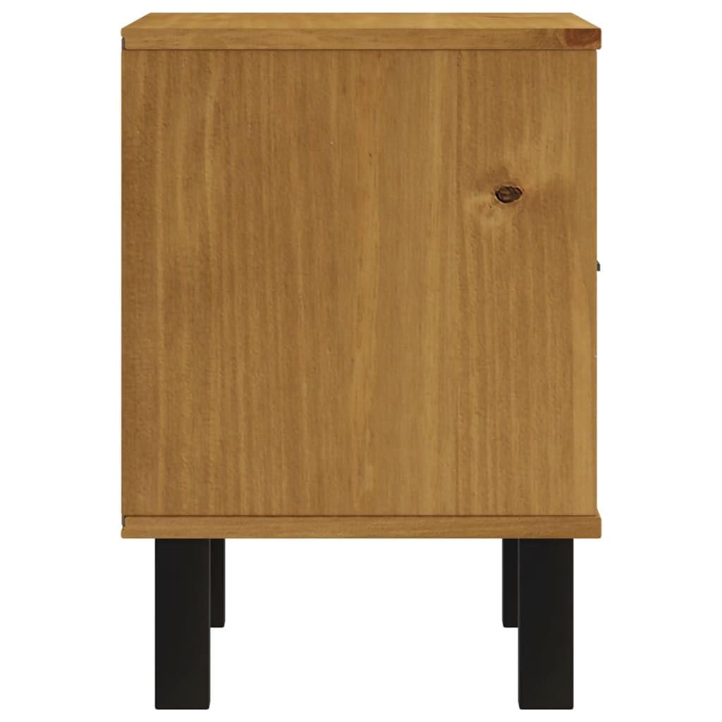 Comodino Flam 40x35x50 Cm Legno Massello Pino | Con 1 cassetto e 1 vano, maniglia in plastica, finitura rovere, assemblaggio richiesto