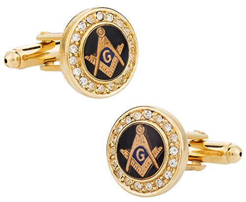 Crystal Gold Freemason Masonic Cufflinks with Presentation Gift Box
