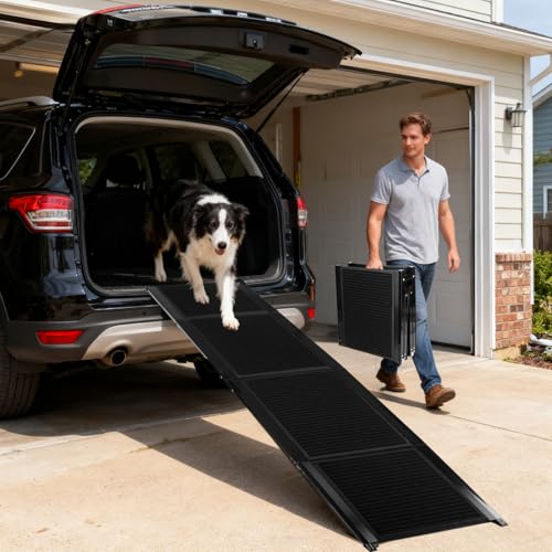 Nobleza - Rampe pour Chien Voiture Pliable - Capacité 80 kg, 170 x 44 cm, Surface Antidérapante et Cadre en Aluminium Léger. Idéal pour Chiens Âgés, Blessés ou de Grande Taille (Chat Inclus)
