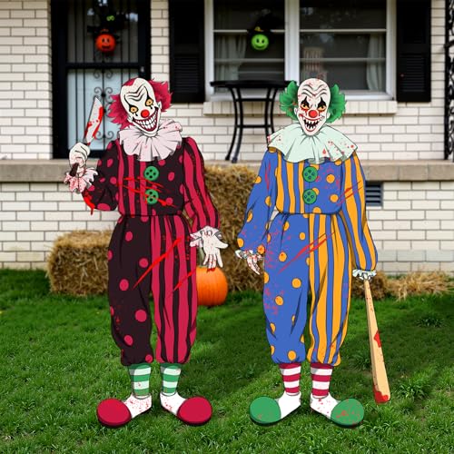 Outdoor Halloween Decorations: 2ct Extra Large Bloody Clowns Yard...
