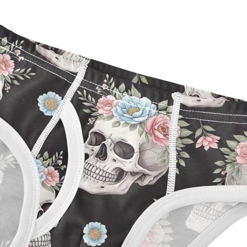 CHIFIGNO Funny Skull Pastel Flower Black Briefs for Boys Soft Cotton Underwear Toddler Boys Printed Brief Underwear4