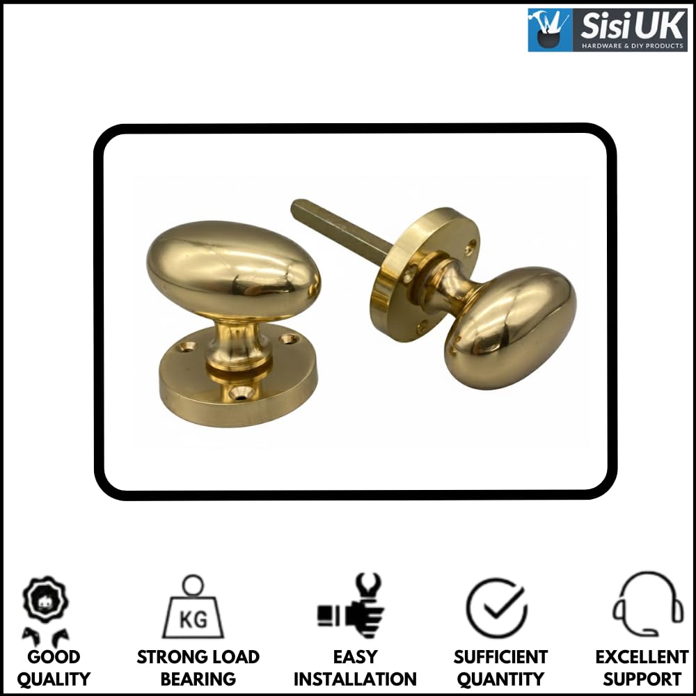 SISI UK Coppia di pomelli ovali in ottone massiccio, 65 mm, stile vittoriano, per porte interne ed esterne