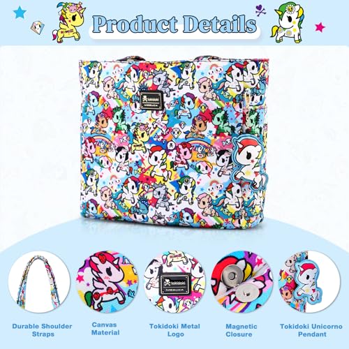 Image of tokidoki Large Tote Bag with Unicorno Keychain Laptop Travel Bag Shoulder Work Tote Weekender Bag Handbag for Women