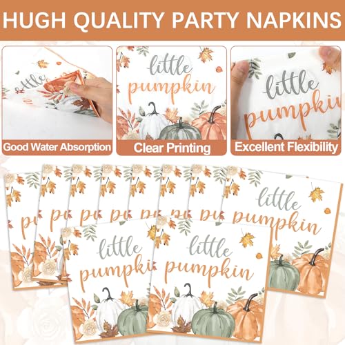 Image of 96Pcs Fall Little Pumpkin Baby Shower Party Decoration Set Autumn Lil Pumpkin Plates and Napkins Tableware Set Party Decorations for Baby Shower Fall Thanksgiving Birthday Parties Favors for 24 Guests