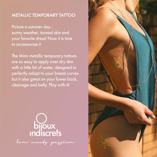 Image of Bijoux Indiscrets Mimi Metallic Temporary Tattoos - 6 Body Tattoos in Silver, Gold & Copper - Breast, Cleavage, Belly & Back Decals - Easy to Apply, Summer Festival Body Art