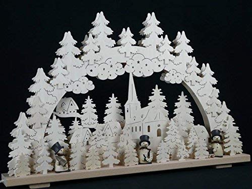 Arc lumineux bonshommes de neige nature grand lustre chandelier bois Monts Métallifères 70x45