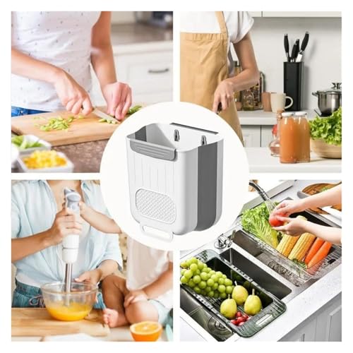 Basurero plegable colgante grande blanco para cocina miniatura 6