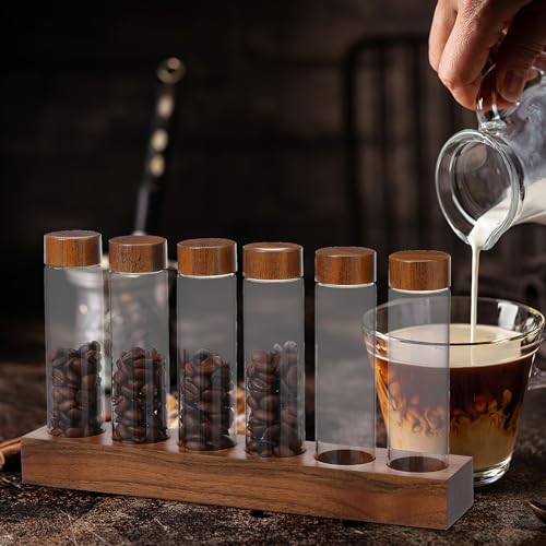 Tubos de vidrio para almacenamiento de café con soporte de madera miniatura 6