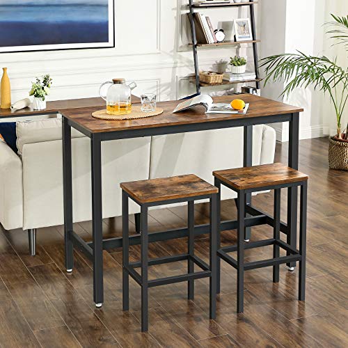 VASAGLE Bartisch-Set, Stehtisch mit 2 Barhockern, 120 x 60 x 90 cm, Küchentresen mit Barstühlen, Küchentisch und… – Bild 7