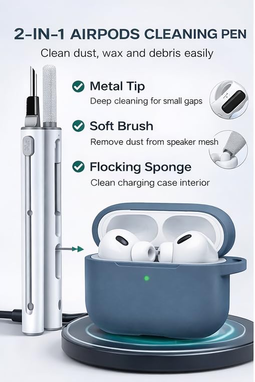 Image of Meyaar for AirPods Pro 3 Case 2025 with Cleaner Kit,Soft Silicone Protective Cases for Apple AirPods Pro 3rd Generation Case for Women Men,AirPod Pro 3 Cases Cover with Keychain (Slate Blue)