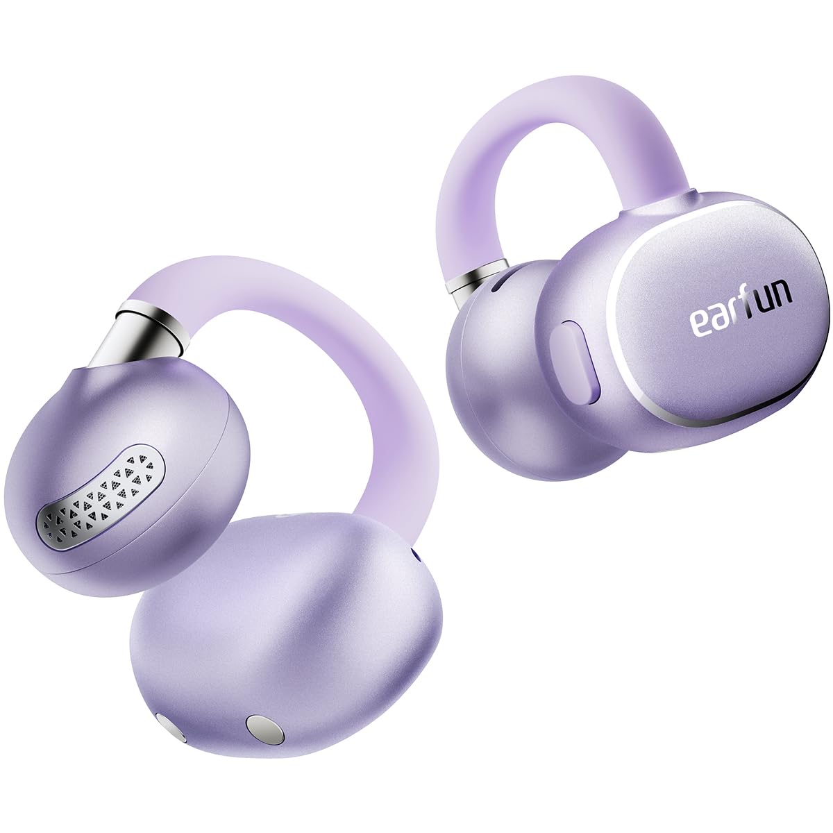 earfun clip 2 open ear earbuds, clip on headphones, ldac, hi-res audio, 12mm titanium driver, 4 mics ai clear call, ai translation earbuds, secure fit, 40h playtime, bluetooth 6.0 for running, violet