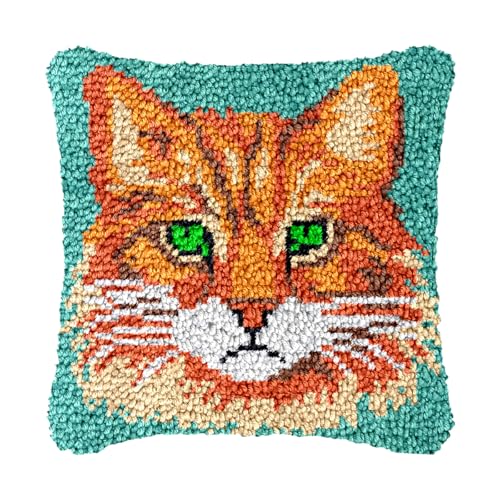 Image of bositigo Cat Latch Hook Pillow Kit for Adults & Kids, DIY Pre-Printed Canvas Craft, 17x17 Inch Decorative Cover for Sofa Cushions, Bedroom Decor (Cat Pattern 32)