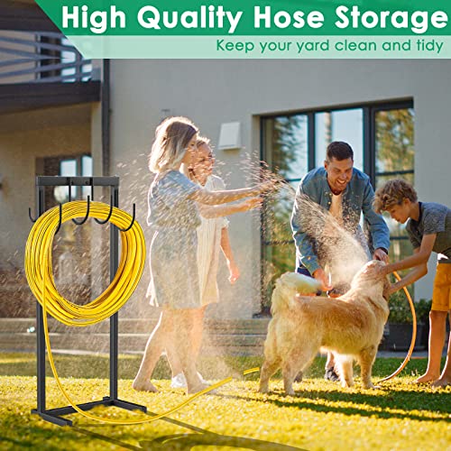 Tomcare Garden Hose Holder Water Hose Holder With 4 Spikes Freestanding Garden Hose Stand Hose Storage Sturdy Hose Hanger Hose Reel Heavy Duty 6 Hooks Hose Organizer Hose Holders For Outside, Black #TOP4