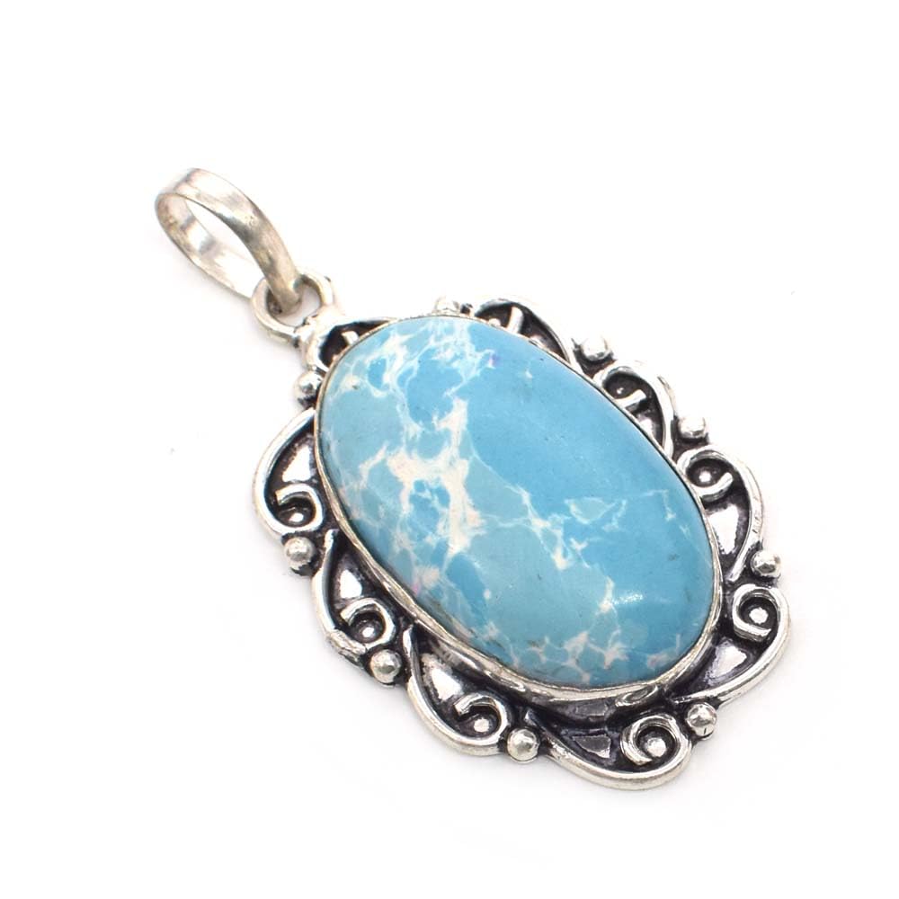 RidVikBeautiful Larimar Gemstone Thanksgiving Silver Plated Pendant Jewelry 1.5" PEN-8985