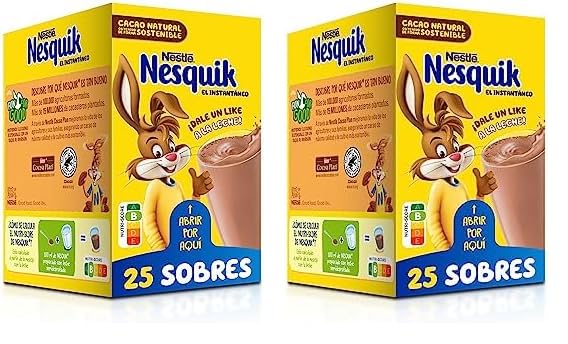 Nesquik cacao soluble instantáneo - 1 estuche x 25 sobres de 13,5 g - Total: 337.5 g (Paquete de 2)