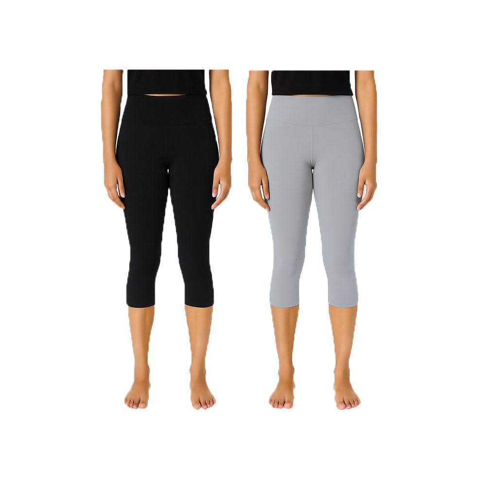 brand flex Womens Casual Solid Stretchable Plain 3/4th Capri For Girls Black, Grey (Pack Of 2)-picture-20