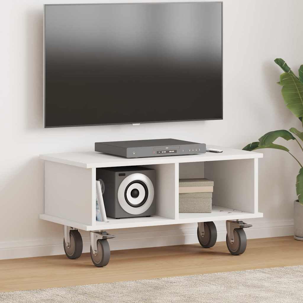 Mobile TV bianco in legno 68,5 x 35 x 35 cm con spazio e gestione dei cavi, mobile basso moderno per soggiorno, home theater, gaming e stoccaggio