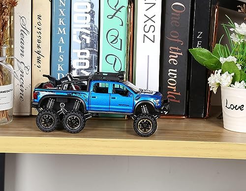 Image of 1:24 Raptor F150 Alloy Metal Diecast Car, Pull Back Toy Car with Openable Doors, Light and Music, Boys Gifts and Toys for Kids (Blue)