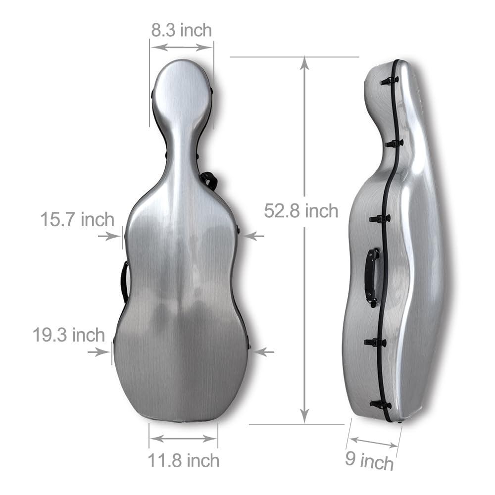 ModouString Cello Hard Case 4/4 with Wheels and Embedded handle Aviation Composite Materials Waterproof (Silver)
