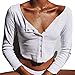 Produktbild FRAUIT Crop Tops Damen Langarm O Neck Button Bluse Weich Bequem Sport Freizeit Lässige Top Kleidung Overall Oberteile Strand Reisen Mode Elegant