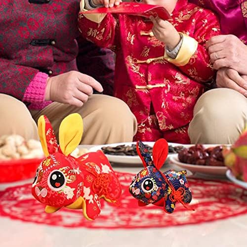 TrnAAs 2Set Soft Chinese New Year Toy Statue Figurines Stuffed Animals Bunny Children Kids Home Dorm Cabinet Holiday Decor, 20cm Red 12cm Blue Black