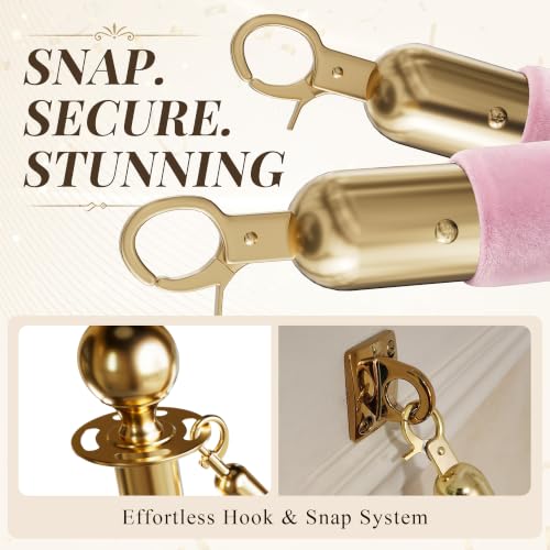 Image of 4PCS Pink Velvet Stanchion Ropes 5 Ft Crowd Control Ropes Barrier with Gold Hooks for Party Supplies,Photobooth Accessories, Prom,Birthday,Business,Wedding, Museums