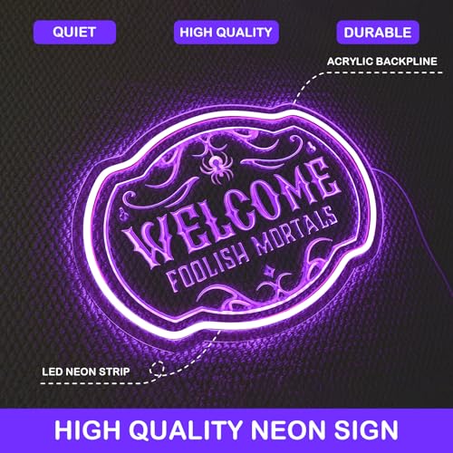 Image of Horseneon Welcome Foolish Mortals Christmas Neon Sign Haunted Mansion LED Wall Decor for Door Mab Cave Light Horror Movie Parties & Themed Bars Spooky Effect Christmas Gifts