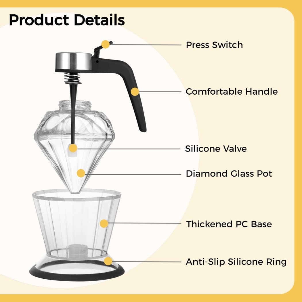 Honigspender, Glas-Sirupspender für Pfannkuchen, elegant geformter Honigtopf im Edelstein-Look, Honigglas mit Standfuß, tropffreier Saucenspender für Speiseöl, Essig, Sojasauce