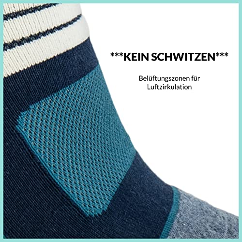 Foto von FOOTNOTE 3 Paar Gepolsterte Wandersocken Arbeitssocken Sportsocken für Herren Damen Ohne Gummibund, Blau, 39-42