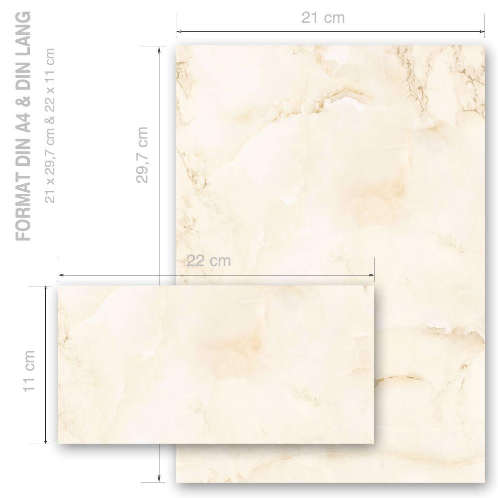 10 Komplett Bedruckte Briefumschläge DIN Lang – Marmor-Design, Passend Zu Marmor-Motivpapier, Made In Germany
